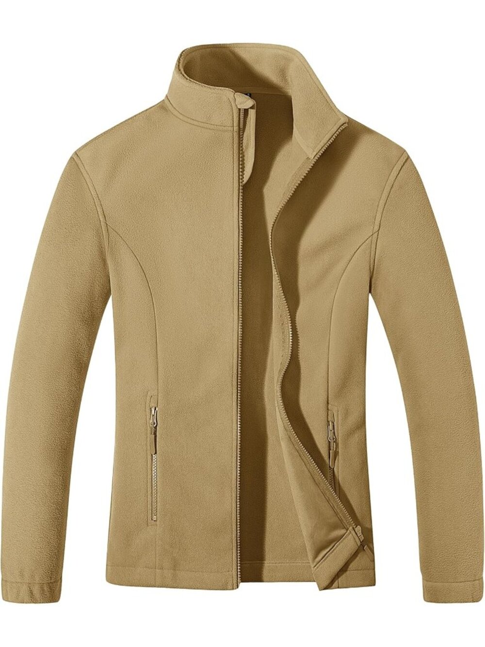 Women Khaki Soft Warm Polar Fleece Full-Zip Jacket Zip Up Pockets Winter Jacket